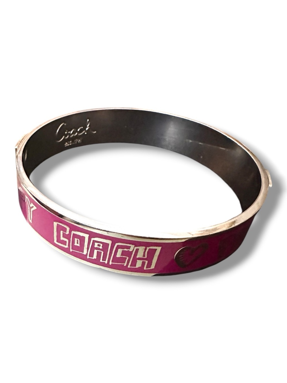 Coach Poppy est 1941  Y2K Pink Fuchsia Enamel Silver Bangle Bracelet - Picture 14 of 14